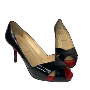Christian Louboutin Shelley 85 patent leather criss cross peep toe stiletto heel